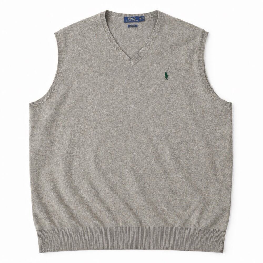 Polo Ralph Lauren Sweater Vest Pima Cotton Gray 2XLT Big Tall V Neck Preppy Golf